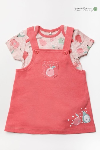 Homegrown Pink Fruit Print Organic Cotton Two-Piece Dress And Bodysuit Set (C02808) | £20
