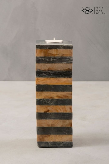 Fifty Five South Clear Slate/Mango Wood Candle Holder (C02870) | £23