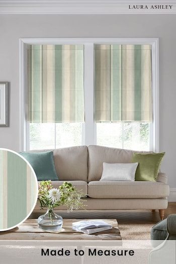 Laura Ashley Green Awning Stripe Made To Measure Roman Blinds (C02948) | £84