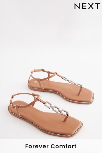 Nude Pink Forever Comfort® Flat Sandals With Jewelled Chain Detailing (C02981) | £35