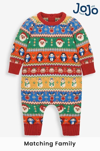 JoJo Maman Bébé Multi Coloured Christmas Fair Isle Knitted Baby All-In-One (C03473) | £32