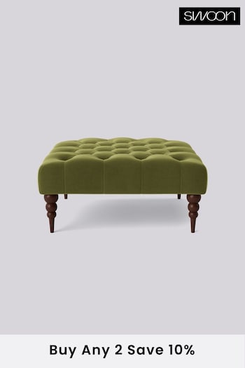 Swoon Easy Velvet Fern Green Plymouth Square Ottoman (C03501) | £300