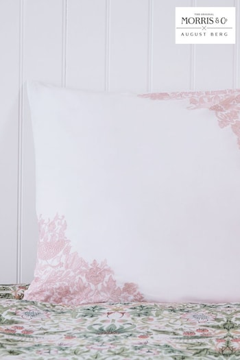 Morris & Co Cochineal Pink Strawberry Thief / Severn Square Pillowcase (C03543) | £40