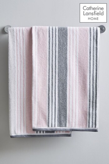 Catherine Lansfield Pink Kelso Stripe Cotton Towels (C03804) | £40