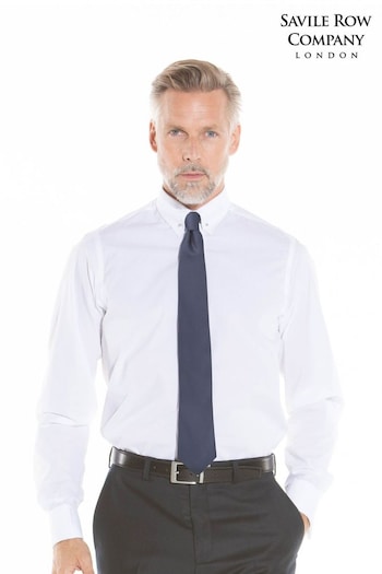 Savile Row Co White Pin Collar Slim Fit Double Cuff Shirt (C03838) | £45