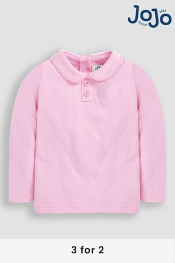 JoJo Maman Bébé Pink Plain Peter Pan Long Sleeve Top (C03957) | £14