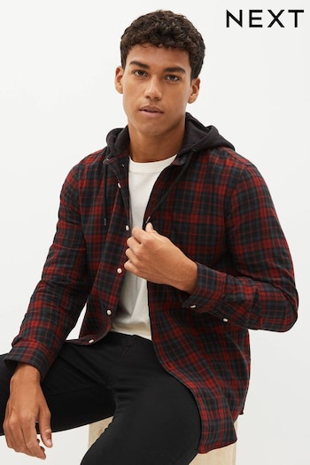 Red Check Long Sleeve Shirt with Hood (C03974) | £35