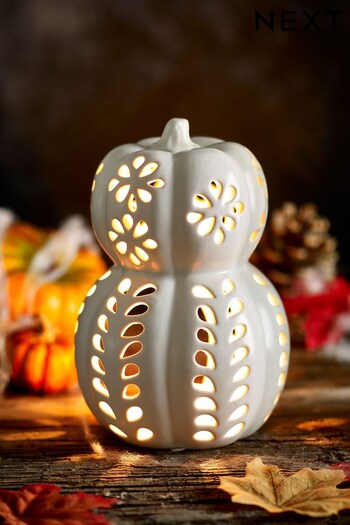 White Halloween Pumpkin Tea Light Holder (C03985) | £20
