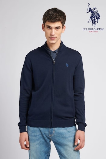 U.S. Polo Assn. Mens Blue Cotton Full Zip Knit Cardigan (C04003) | £65