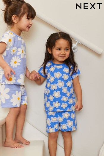 Blue/Ecru Flower Short Pyjamas 2 Pack (9mths-8yrs) (C04153) | £16 - £22