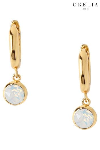 Orelia London Gold Tone Swarovski Drop Huggie Hoop Earrings In White Opal (C04190) | £25