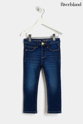River Island Girls Blue Denim Jersey Knitted Jeans (C04380) | £16