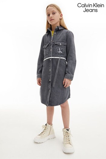 Calvin Klein Girls Grey Denim Dress (C04406) | £85