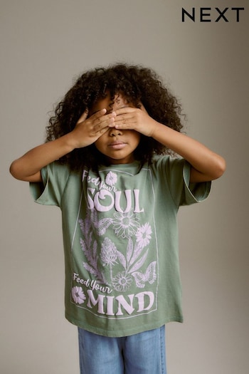 Green Washed Butterfly Oversized Graphic T-Shirt (3-16yrs) (C04460) | £10 - £15