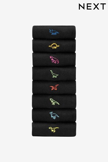 Black Neon Dinosaur 8 Pack Embroidered Socks (C04471) | £20