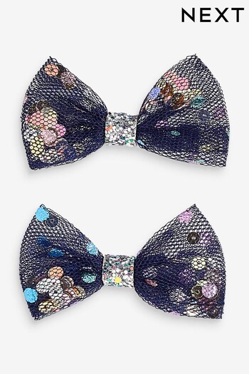 Navy Blue 2 Pack Tulle Bow Hair Clips (C04534) | £6