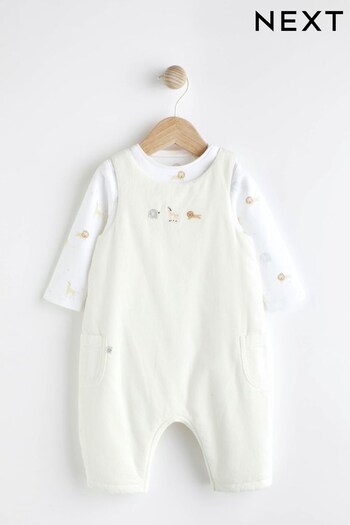 White Corduroy Baby Dungarees And Bodysuit Set (0mths-2yrs) (C04667) | £22 - £24