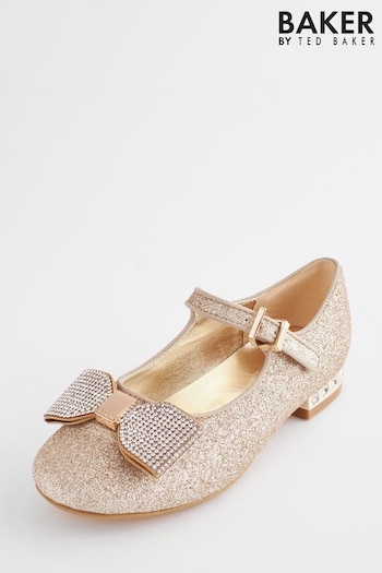 Baker by Ted Baker Goddess Gold Glitter negras Shoes with Rhinestone Bow (C05286) | £38 - £40