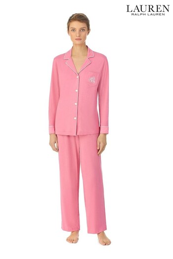 Lauren Ralph Lauren Pink Cotton Long Sleeve Pyjama Set (C05304) | £109