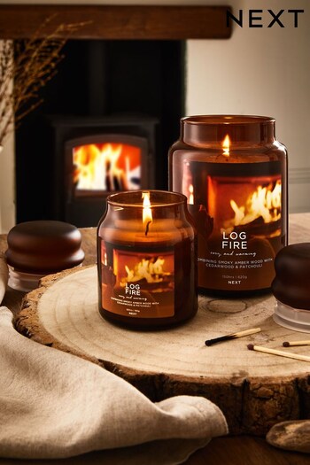 Brown Log Fire Large Jar Candle (C05336) | £15