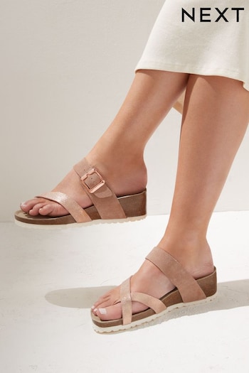 Rose Gold Forever Comfort® Leather Wedge Sandals des with Buckle Detailing (C05351) | £29