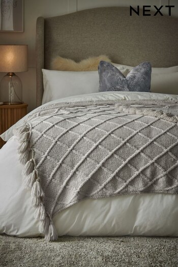 Light Grey Soft Cable Knit Throw (C05365) | £60 - £100