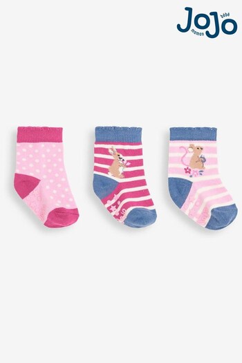 JoJo Maman Bébé Pink 3-Pack Bunny and Mouse Socks (C05384) | £9.50