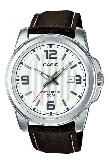 Casio 'Collection' Silver, White and Brown Stainless Steel Quartz Watch (C05526) | £50