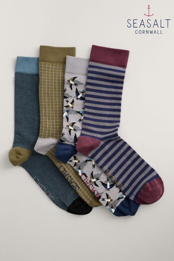 Seasalt Cornwall Grey Mens Selection Box of Socks (C05653) | £28