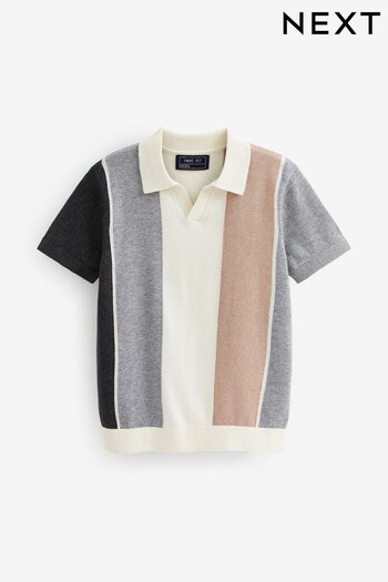 Neutral Colourblock Knitted Short Sleeve Colourblock Polo Shirt (3-16yrs) (C05766) | £13 - £18