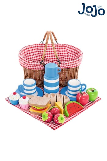 JoJo Maman Bébé Multi Picnic Basket with Wooden Food (C05924) | £40