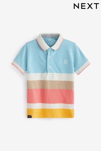 Multicolour Pastels Short Sleeve Stripe Pique Jersey Polo Shirt (3mths-7yrs) (C06043) | £9 - £11