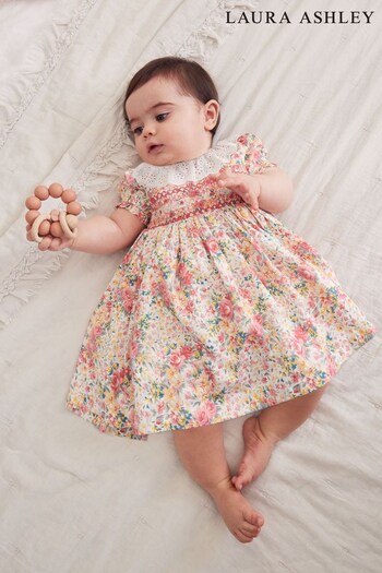 Laura Ashley Floral Newborn Embroidered Smock Collar Prom Dress (C06096) | £30 - £32