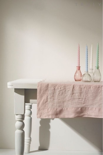 Truly Blush Pink Hem Linen Table Cloth (C06276) | £100