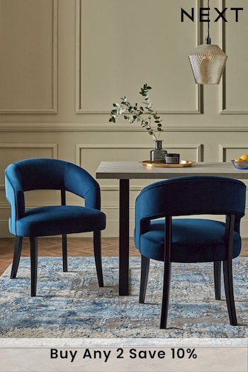 Set of 2 Soft Velvet Navy Remi Arm Dining Chairs (C06396) | £340