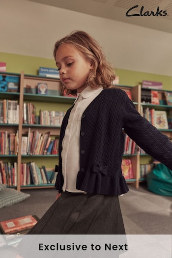 Clarks Navy Girls School Bow Cable Cardigan (C06463) | £16 - £18