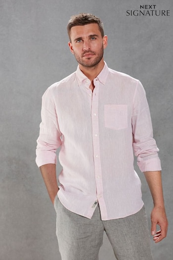Pink Slim Fit Signature Baird McNutt Irish 100% Linen Trimmed Shirt (C06559) | £45 - £48