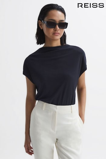 Reiss Navy Poppy High Neck Jersey Top (C06584) | £78