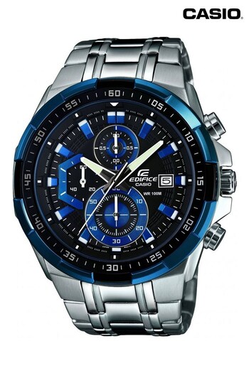 Casio 'Edifice' Silver and Black Stainless Steel Quartz Chronograph Watch (C06613) | £160