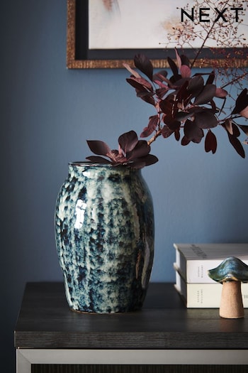 Navy Blue Reactive Ceramic Textured Flower Vase (C06648) | £20