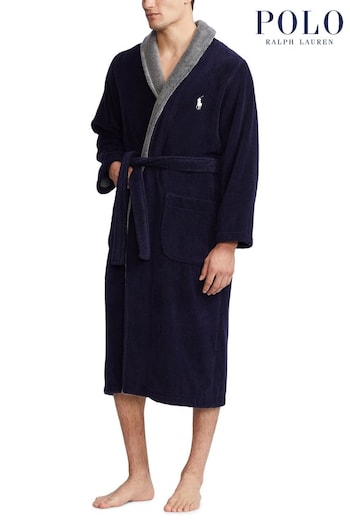 Polo Kinflat Ralph Lauren Navy Fleece Cotton Terry Robe (C06699) | £150