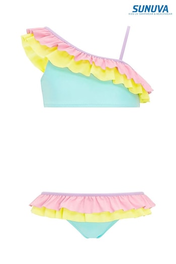 Sunuva Pink Pastel Colourblock One Shoulder Frill Bikini (C07023) | £50