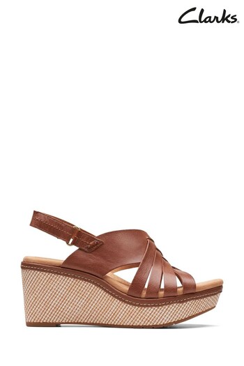 Clarks Brown Leather Elleri Grace Wedge Sandals (C07331) | £80