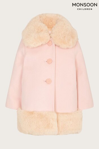 Monsoon Pink Baby Fur Trim Coat (C07357) | £55 - £61