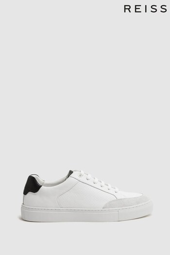 Reiss White/Black Ashley Perf Leather Contrast Sole Trainers (C07390) | £138