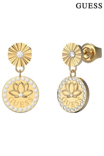 Guess Pochette Ladies Gold Tone Lotus Pendant Earrings (C07459) | £39