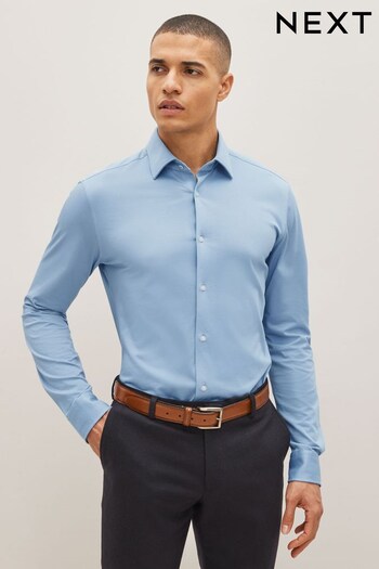 Blue Slim Fit Single Cuff Motionflex Knitted Shirt (C07479) | £36