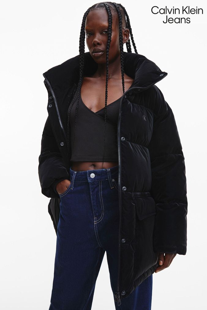 Calvin klein jeans reversible logo hooded padded jacket in pink hot sale