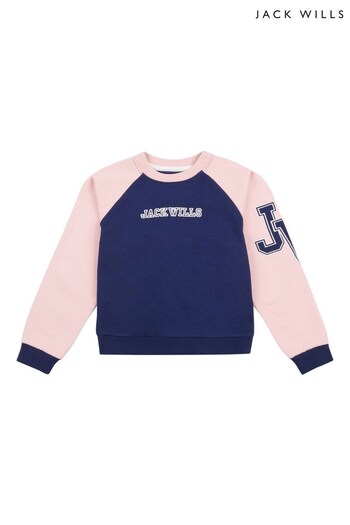 Jack Wills Navy Blue & Pink Varsity Raglan Sweatshirt (C07781) | £35 - £48