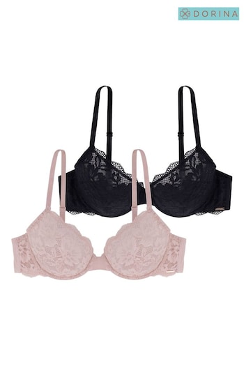 Dorina Pink Black Eco Lace Non-Padded Wired Bras 2 Pack (C08012) | £26